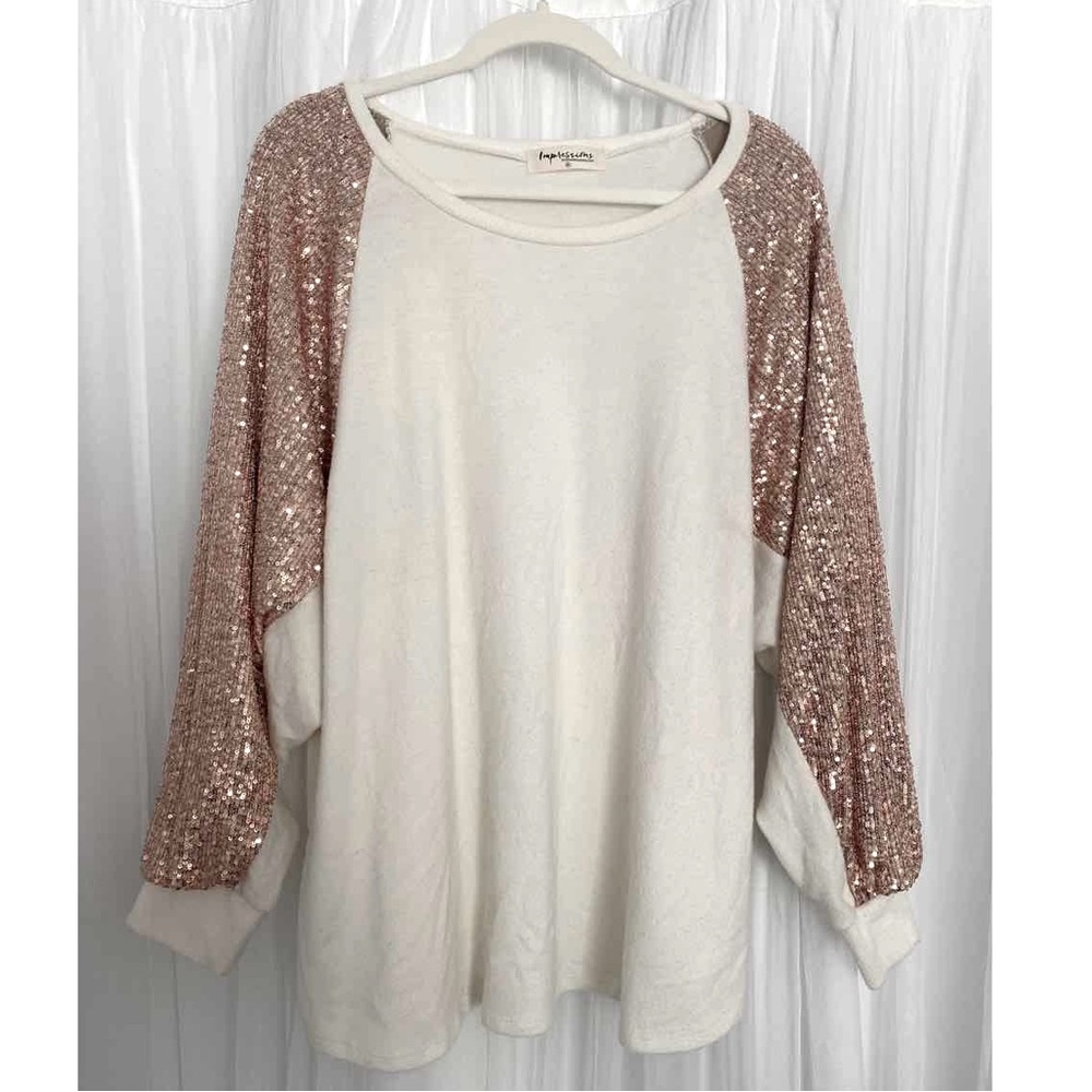 Rose gold sequin sleeve cream sweater
